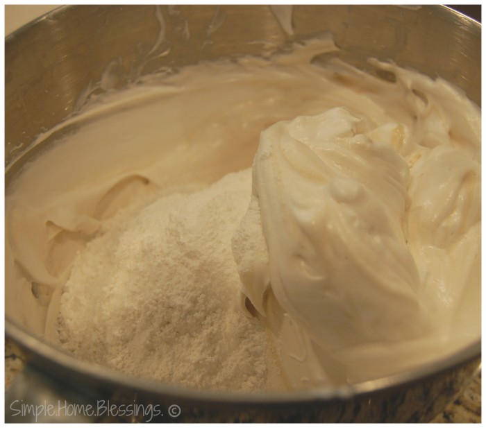 Maple Angel Food Cake - folding in floursugar mixture
