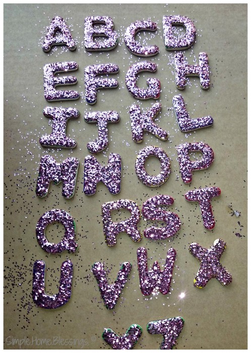 DIY Glitter Alphabet Magnets, after