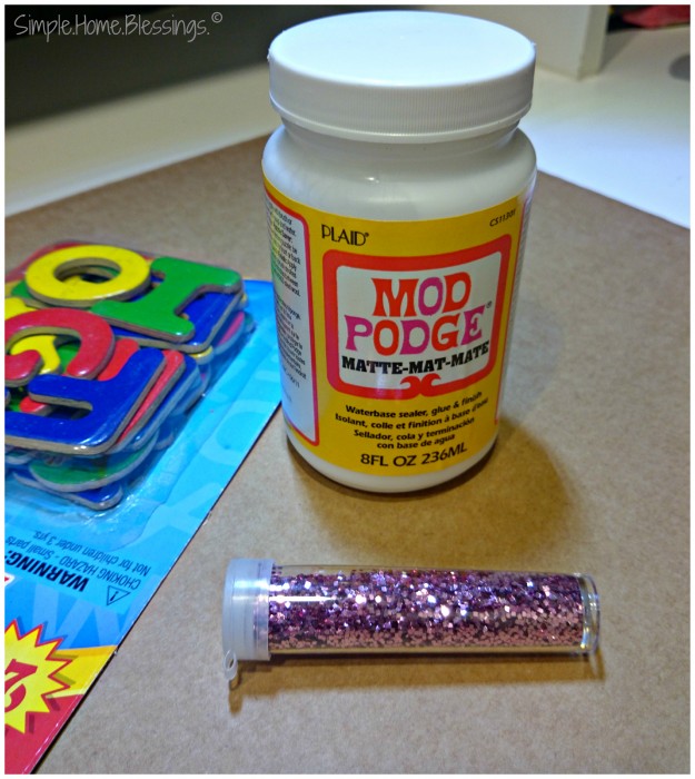 DIY Glitter Alphabet Magnets, materials