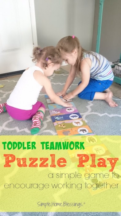 Toddler activity to encourage playing well with one another, puzzle play