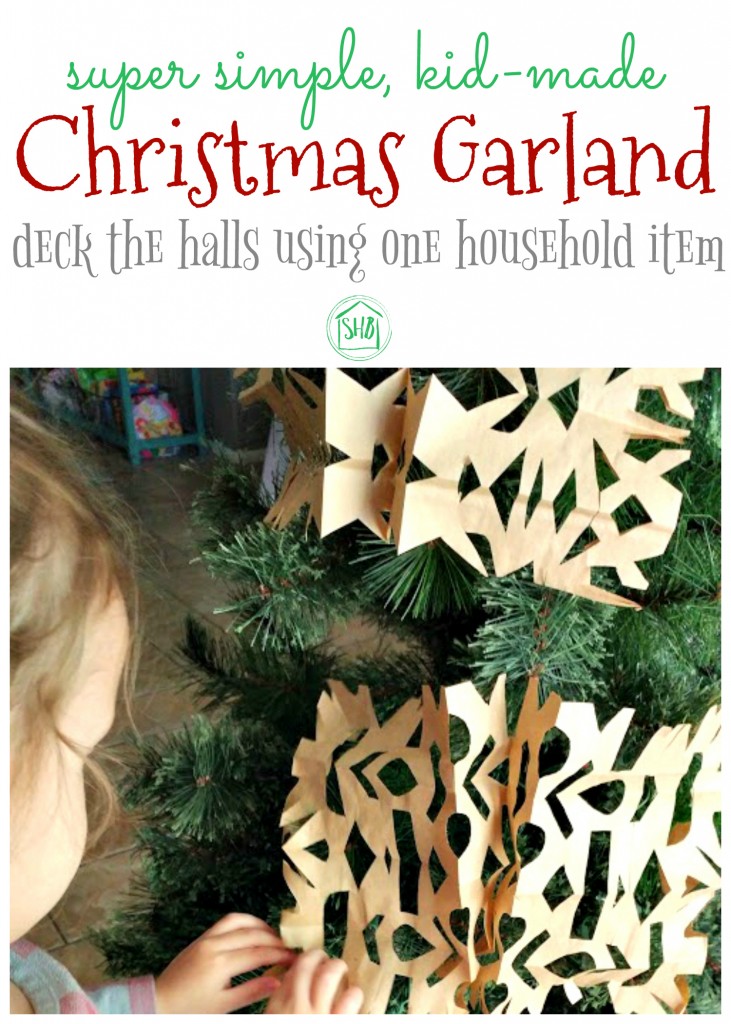 A super simple Christmas garland for kids to make. Use only one item from around the house.