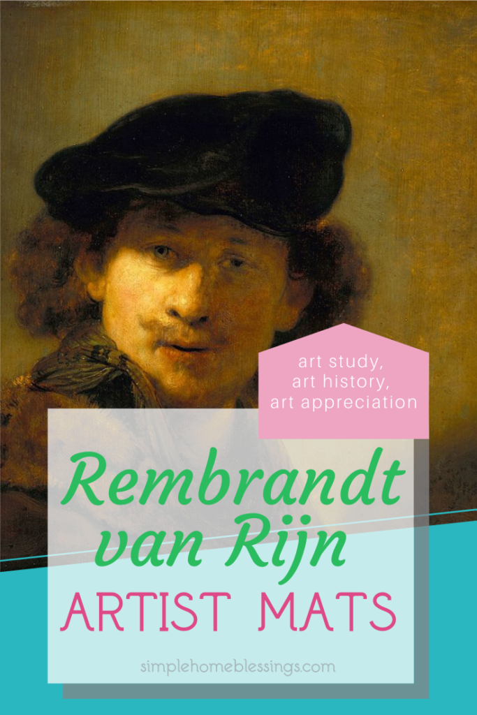 artist mats for Rembrandt van Rijn, a simple way to add art study, art, history, and art appreciation to your community or co-op.  also good for unit studies in homeschool