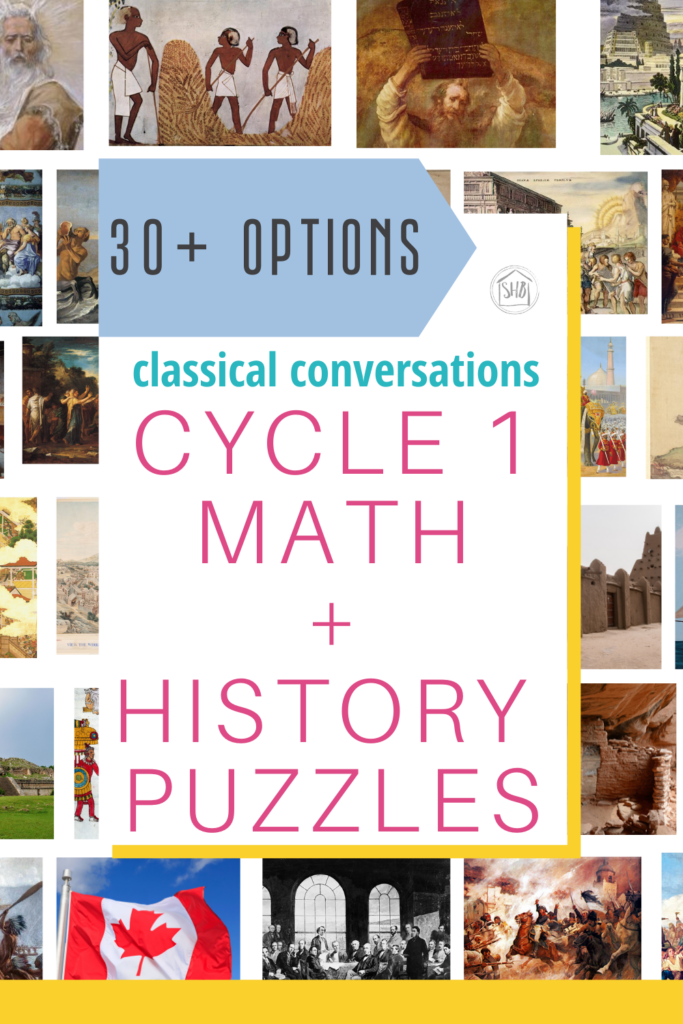 a Scribblers resource for Classical Conversations Cycle 1 - Math + History + Art Puzzles  - a beautiful way to review CC memory work