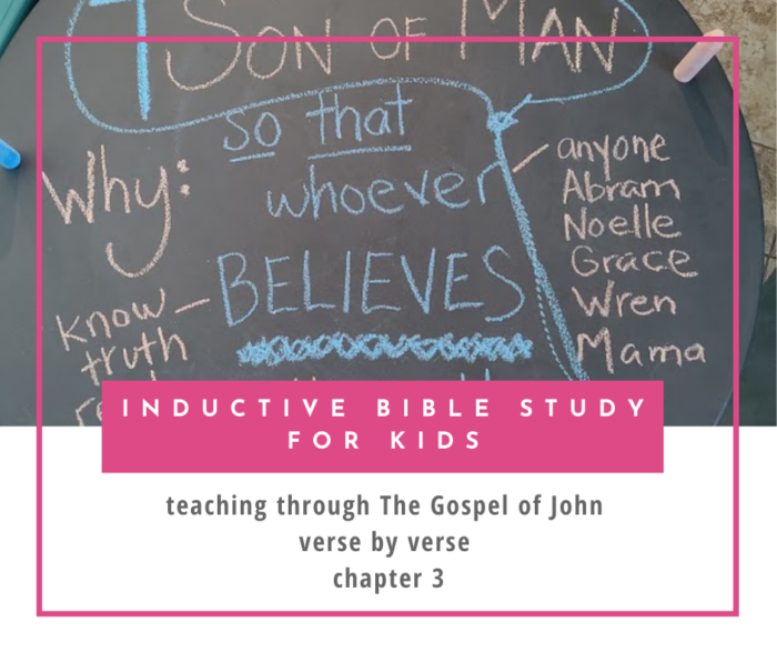 Inductive Study for Kids, verse by verse through the Gospel of John, chapter 3, verses 14 and 15.  Simple ideas to teach kids the Word of God. 